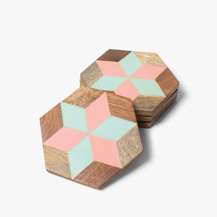 Colorful Marquetry Coaster Set (10x10x1 cm)