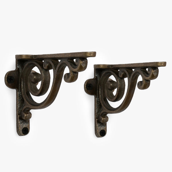 Ornate Pattern Handcrafted Iron Wall Brackets ( Set of 2) (2.5x10x7.6 Cm)