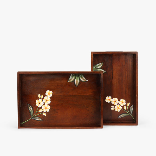 Delicate Floral Design Wooden Serving Tray